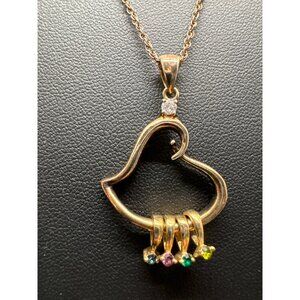 Gold-Tone Heart Pendant Family Birthstone Necklace Multi-Color Stones Charms On